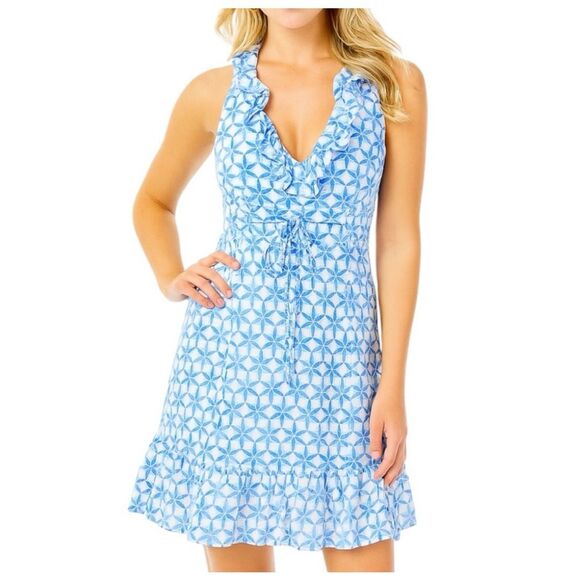 Lilly Pulitzer Dexter Dress- Coastal Blue Starfruit Pattern- size 10 - Picture 1 of 10